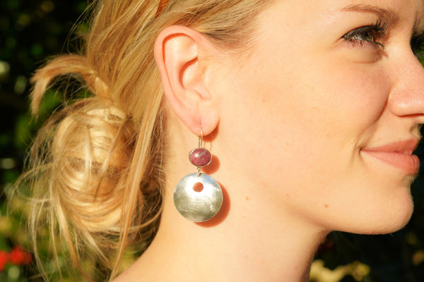 Ruby Zoisite and Sterling Dome Earrings