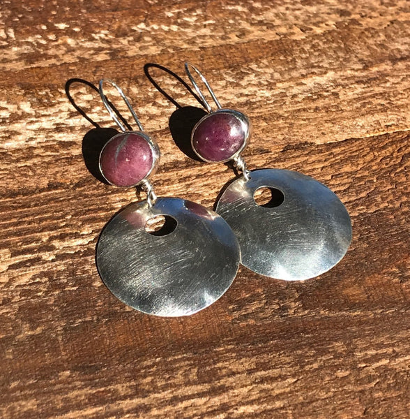 Ruby Zoisite and Sterling Dome Earrings