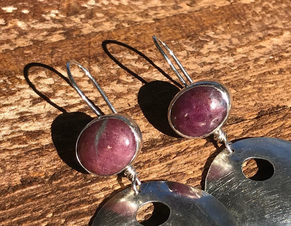 Ruby Zoisite and Sterling Dome Earrings