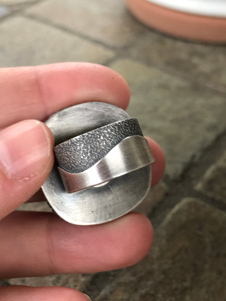 Pilot Mountain Turquoise with a Silver Waves Band, size 5