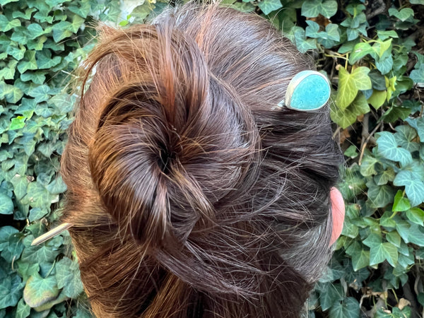 Burro Mountain (Tyrone) Turquoise Sterling Silver Hair Stick