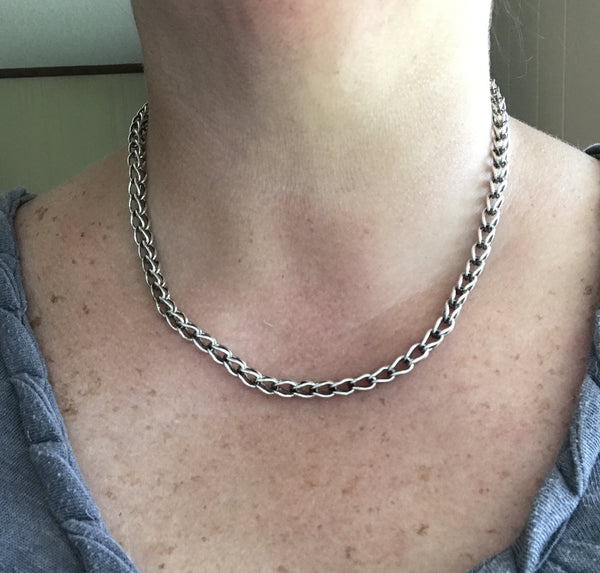 Thick Fine Silver Single Loop in Loop Handmade Chain, 18.5 inches