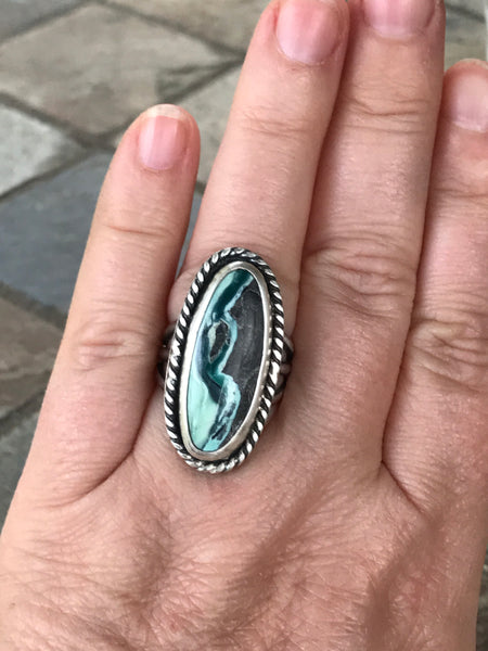 Mystic Sage Turquoise and Variscite Ring, size 7