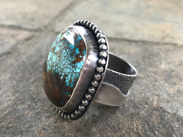 Pilot Mountain Turquoise with a Silver Waves Band, size 5