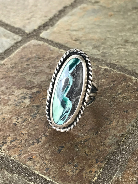 Mystic Sage Turquoise and Variscite Ring, size 7