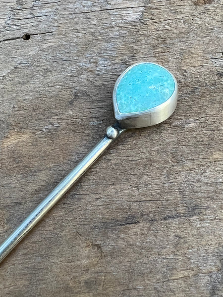 Burro Mountain (Tyrone) Turquoise Sterling Silver Hair Stick