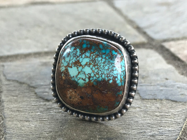 Pilot Mountain Turquoise with a Silver Waves Band, size 5