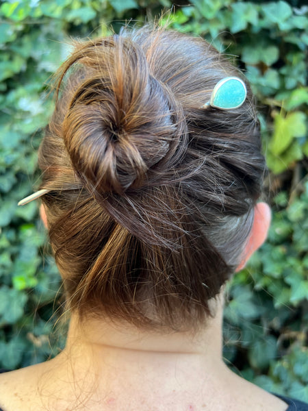 Burro Mountain (Tyrone) Turquoise Sterling Silver Hair Stick