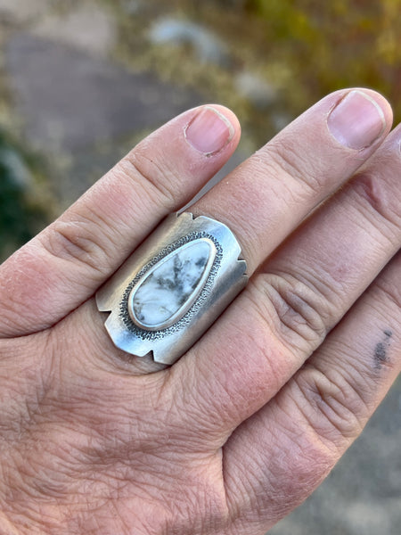 White Buffalo Shield Ring, size 7