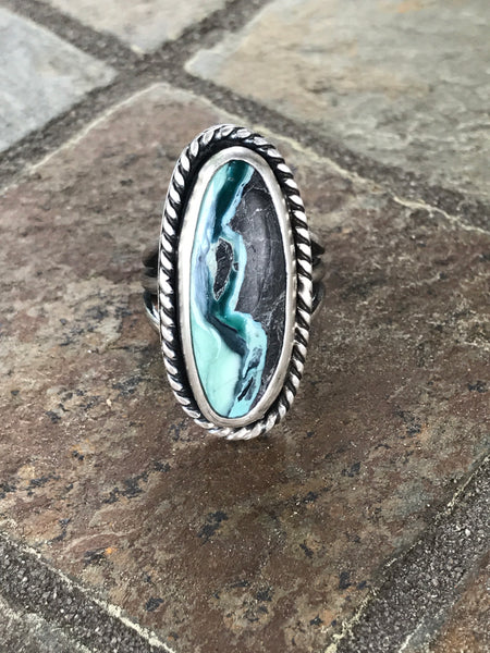 Mystic Sage Turquoise and Variscite Ring, size 7
