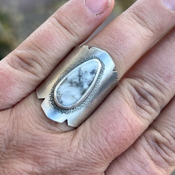 White Buffalo Shield Ring, size 7