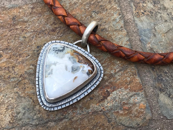 White Buffalo Sterling and Leather Necklace