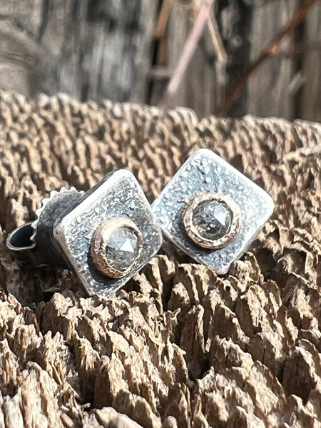 Salt and Pepper diamond earrings in 14k gold and silver