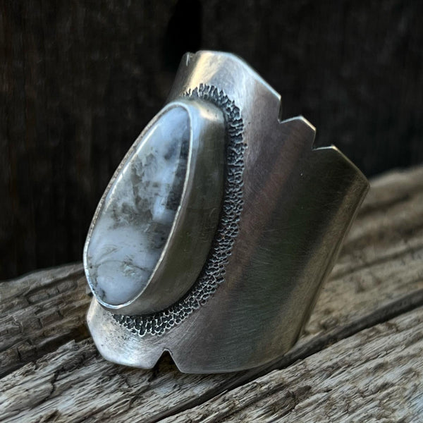 White Buffalo Shield Ring, size 7