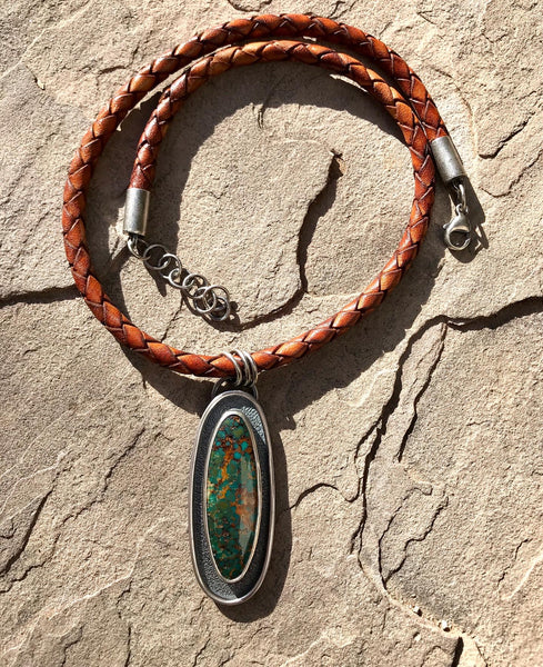 Turquoise Mountain Turquoise and Leather Necklace