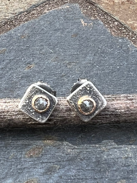 Salt and Pepper diamond earrings in 14k gold and silver