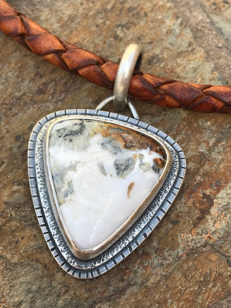 White Buffalo Sterling and Leather Necklace