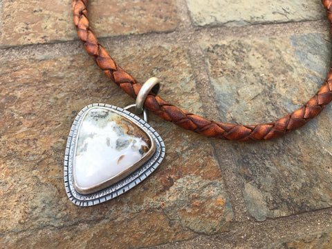 White Buffalo Sterling and Leather Necklace