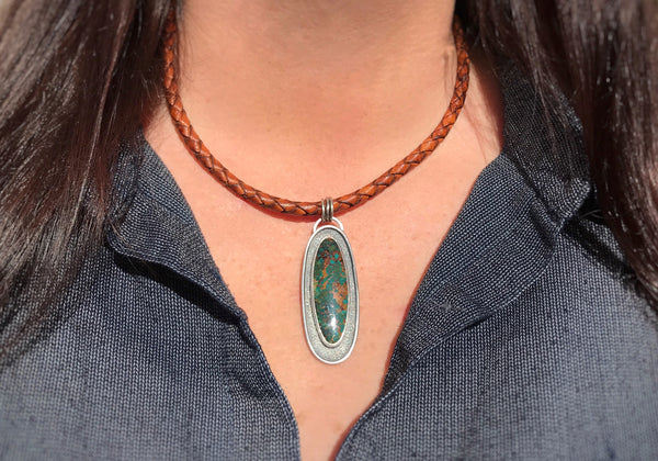 Turquoise Mountain Turquoise and Leather Necklace