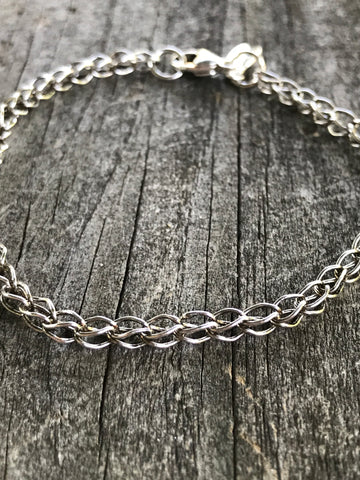 Fine Silver Single Loop in Loop Handmade Chain Bracelet, 8.5 inches