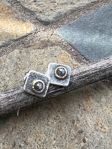 Salt and Pepper diamond earrings in 14k gold and silver