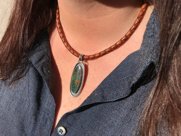 Turquoise Mountain Turquoise and Leather Necklace