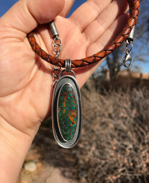 Turquoise Mountain Turquoise and Leather Necklace