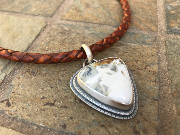 White Buffalo Sterling and Leather Necklace