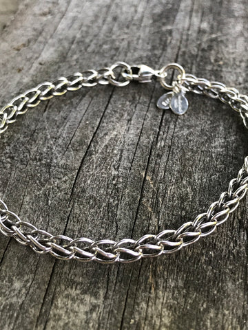 Handmade Fine Silver Single Loop in Loop Chain Bracelet, 8 inches