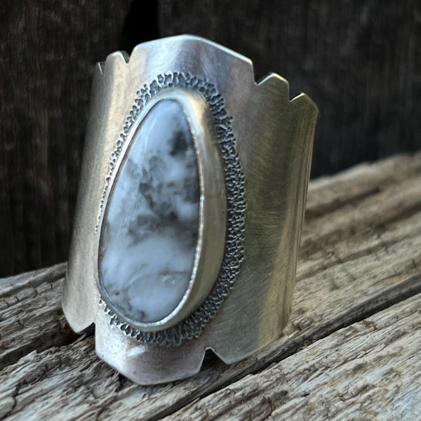 White Buffalo Shield Ring, size 7