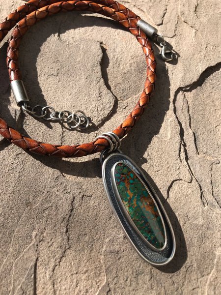 Turquoise Mountain Turquoise and Leather Necklace